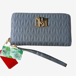 Badgley Mischka gray long wallet phone pocket wristlet bag quilted iphone
